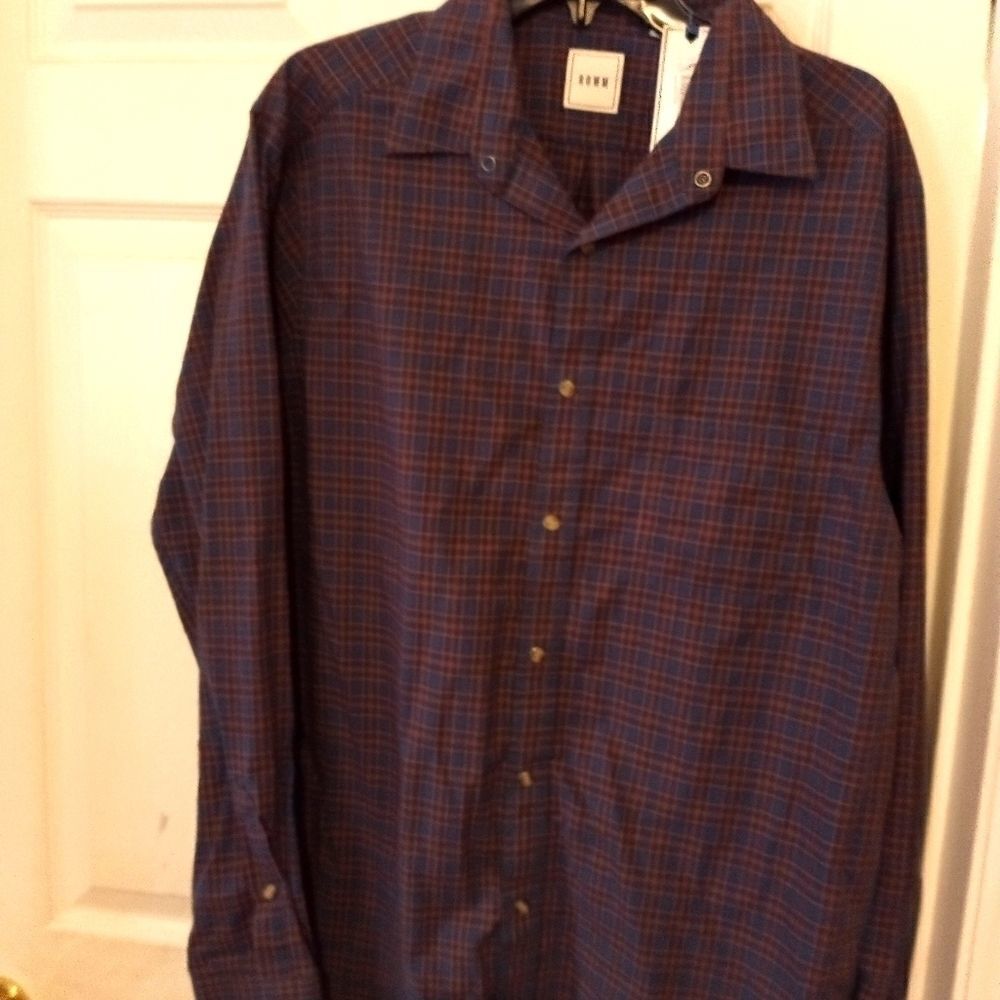 ROWM tall man long sleeve Navy plaid shirt…